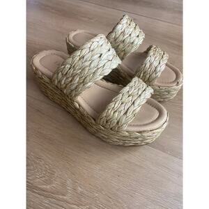 L.K. Bennett London slide sandals women’s size 36 tan woven chunky platform